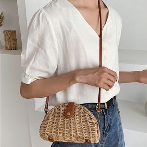 NWOT Shein Vacation Design Snap Button Straw Bag